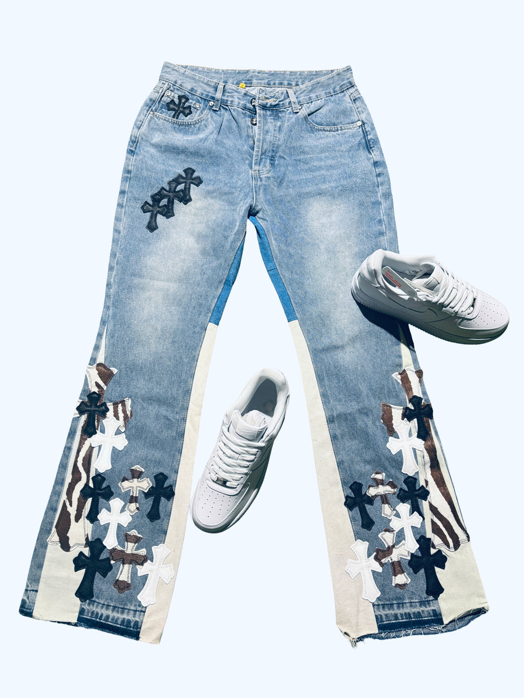 Cross Patch Flare Jeans