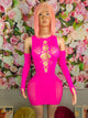 Pink Mini Dress Fishnet with Sleeves
