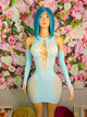 Light Blue Mini Dress Fishnet with Sleeves