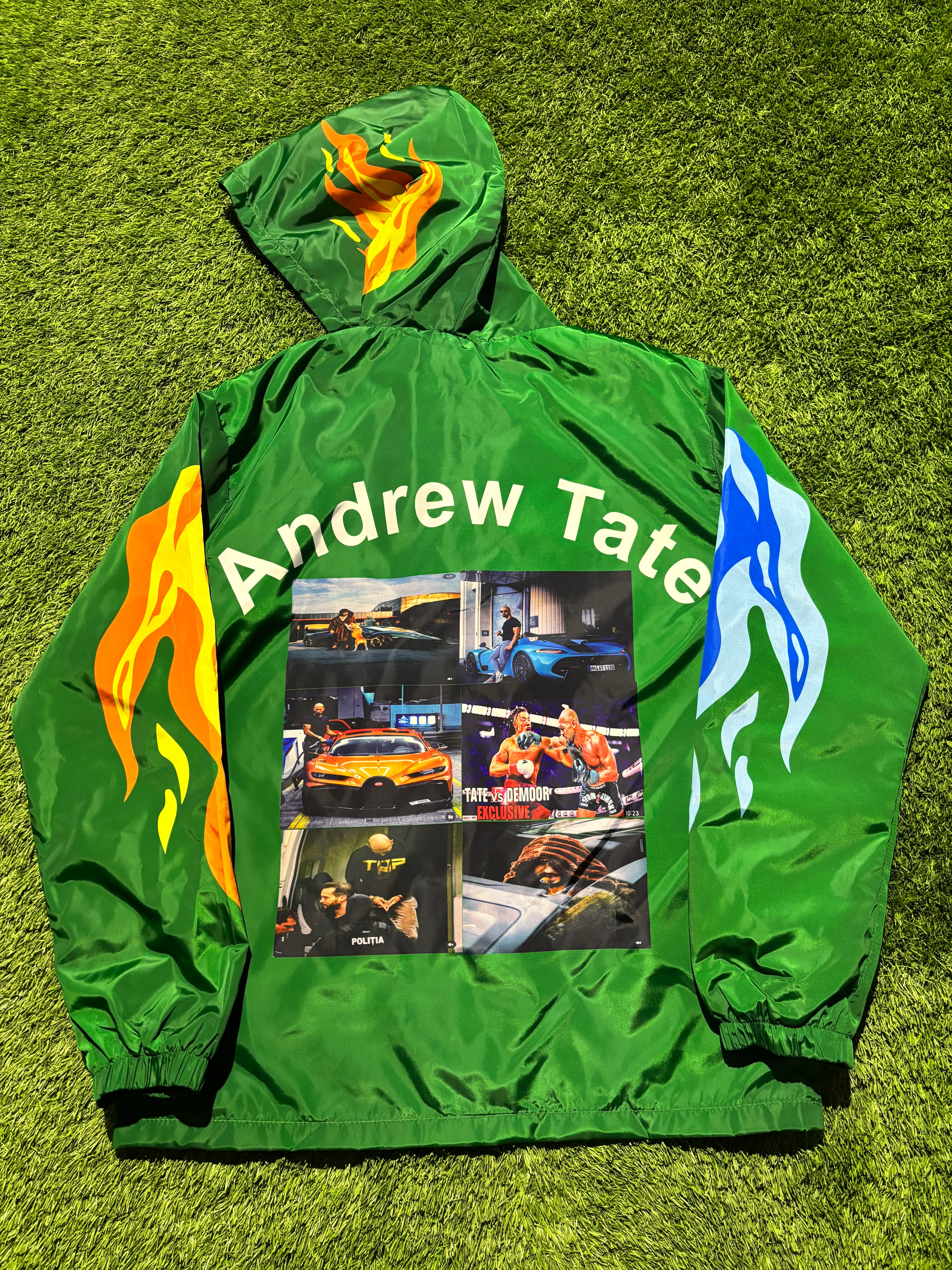 Green Flame & Andrew Tate graphic Windbreaker