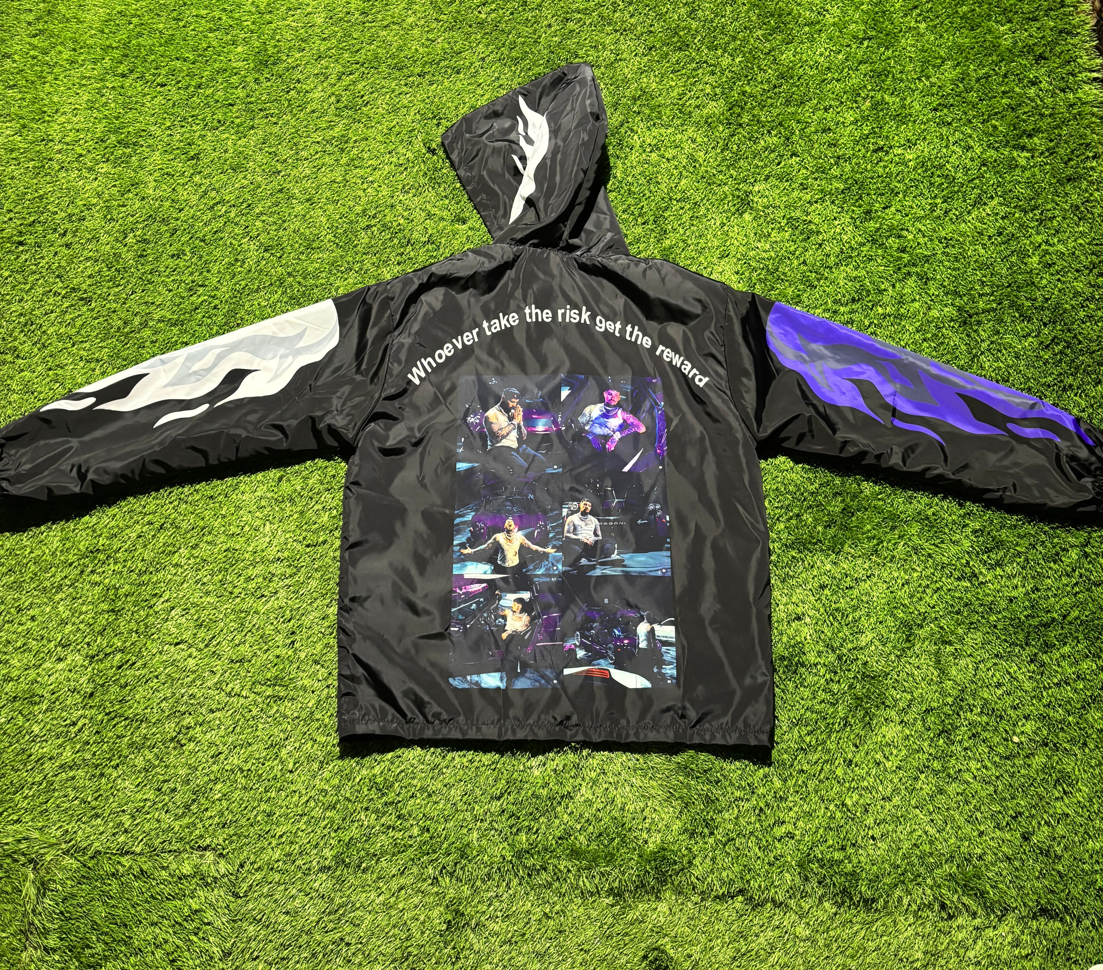 (Black) White/Purple Flames with Graphic Windbreaker