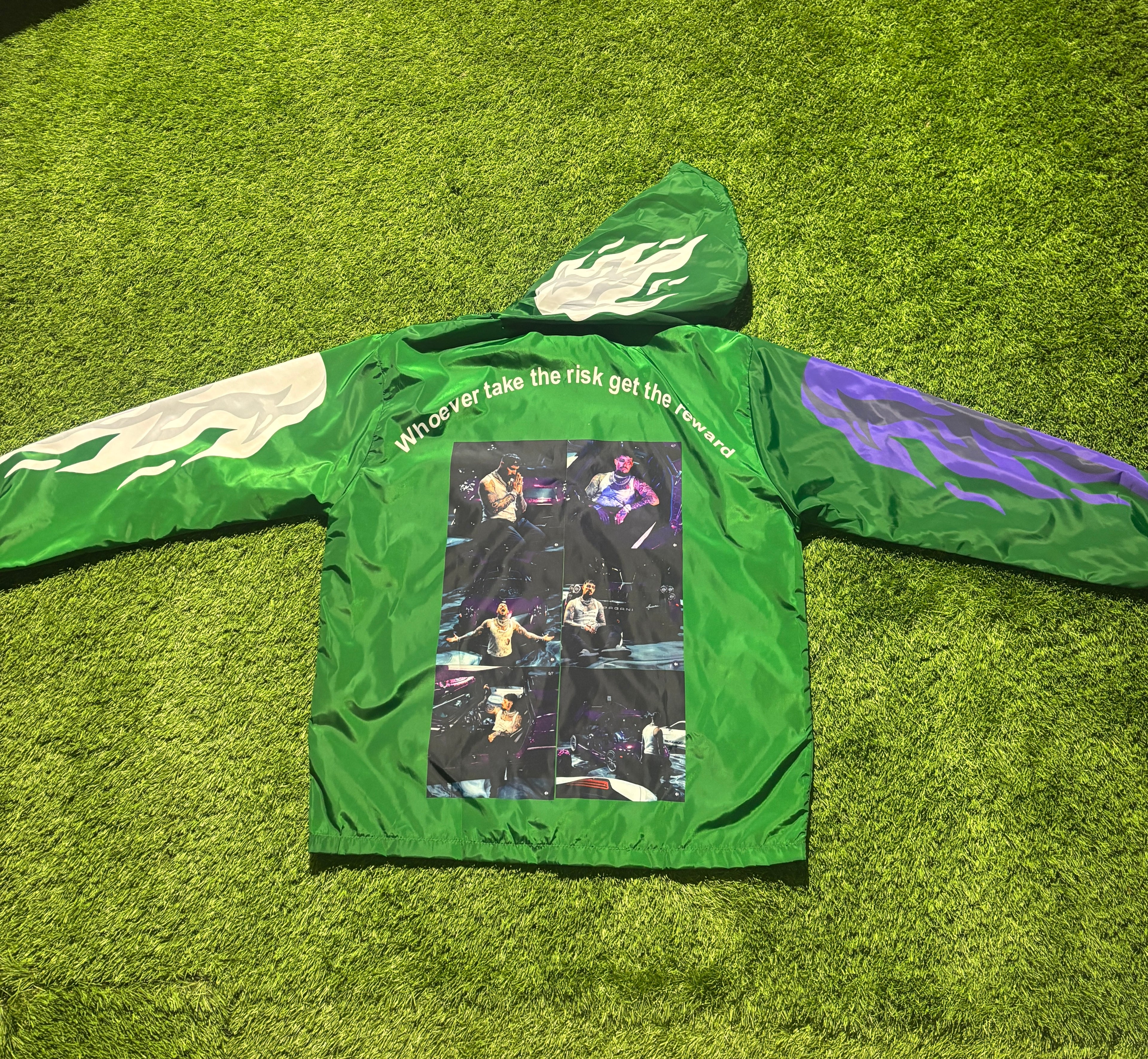 (Green) White/Purple Flames with Graphic Windbreaker