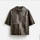 Washed Faux Leather Overshirt