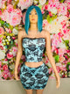 Blue Rose Print Short Skirt Set