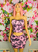 Pink Rose Print Short Skirt Set