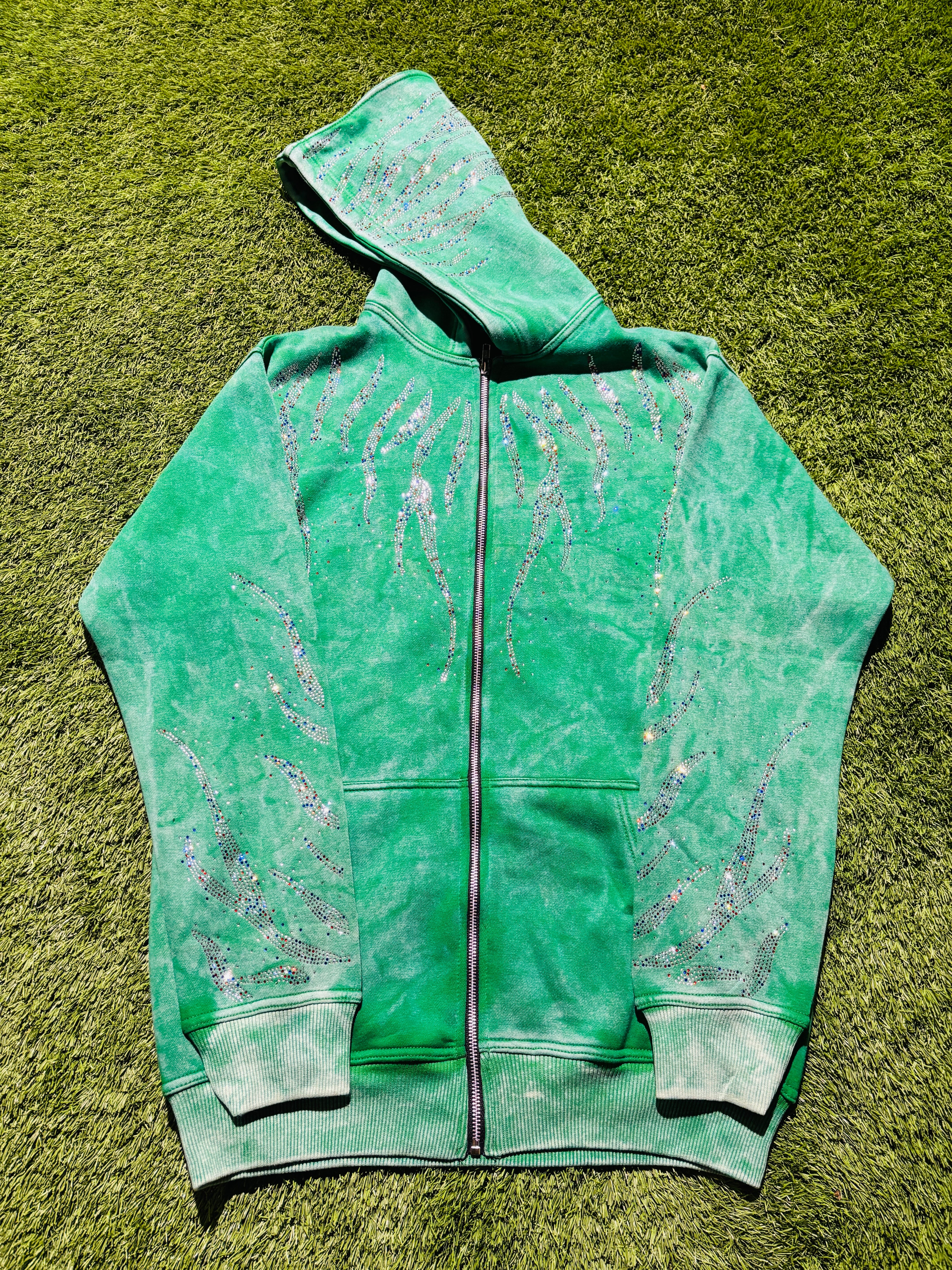 Green Rhinestone jacket with graphic on the back