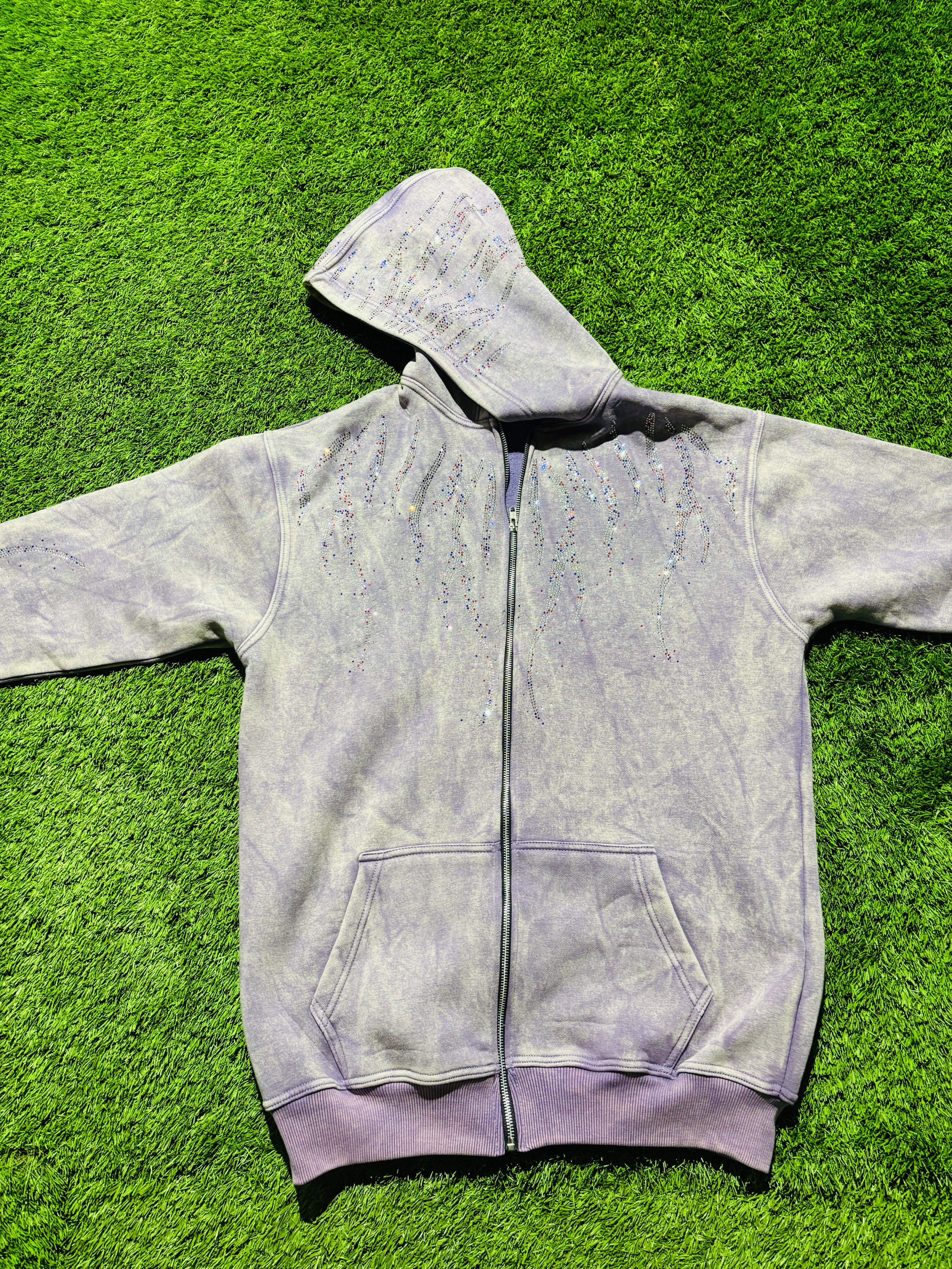 Lavender purple Rhinestone jacket with graphic on the back