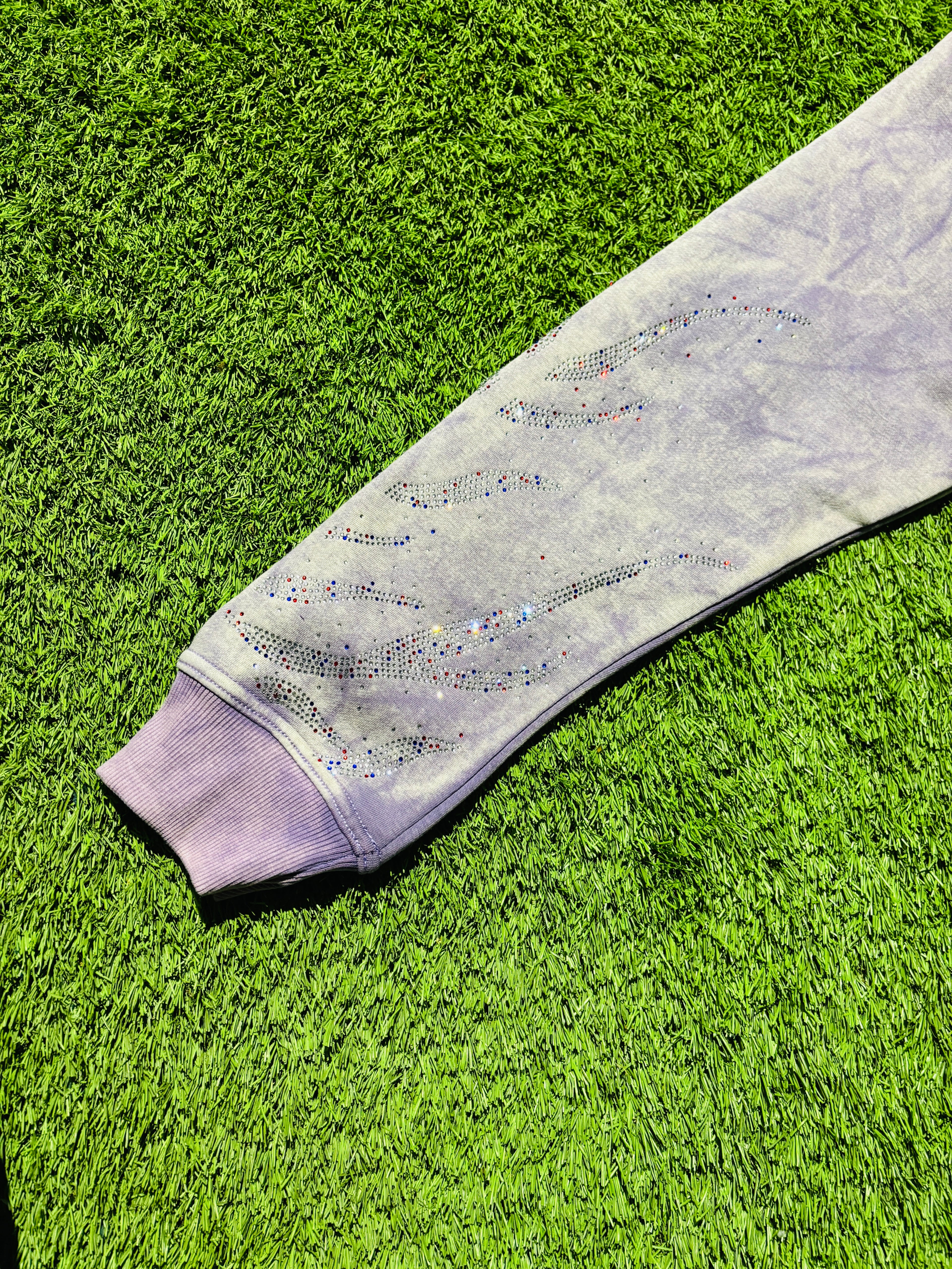 Lavender purple Rhinestone jacket with graphic on the back