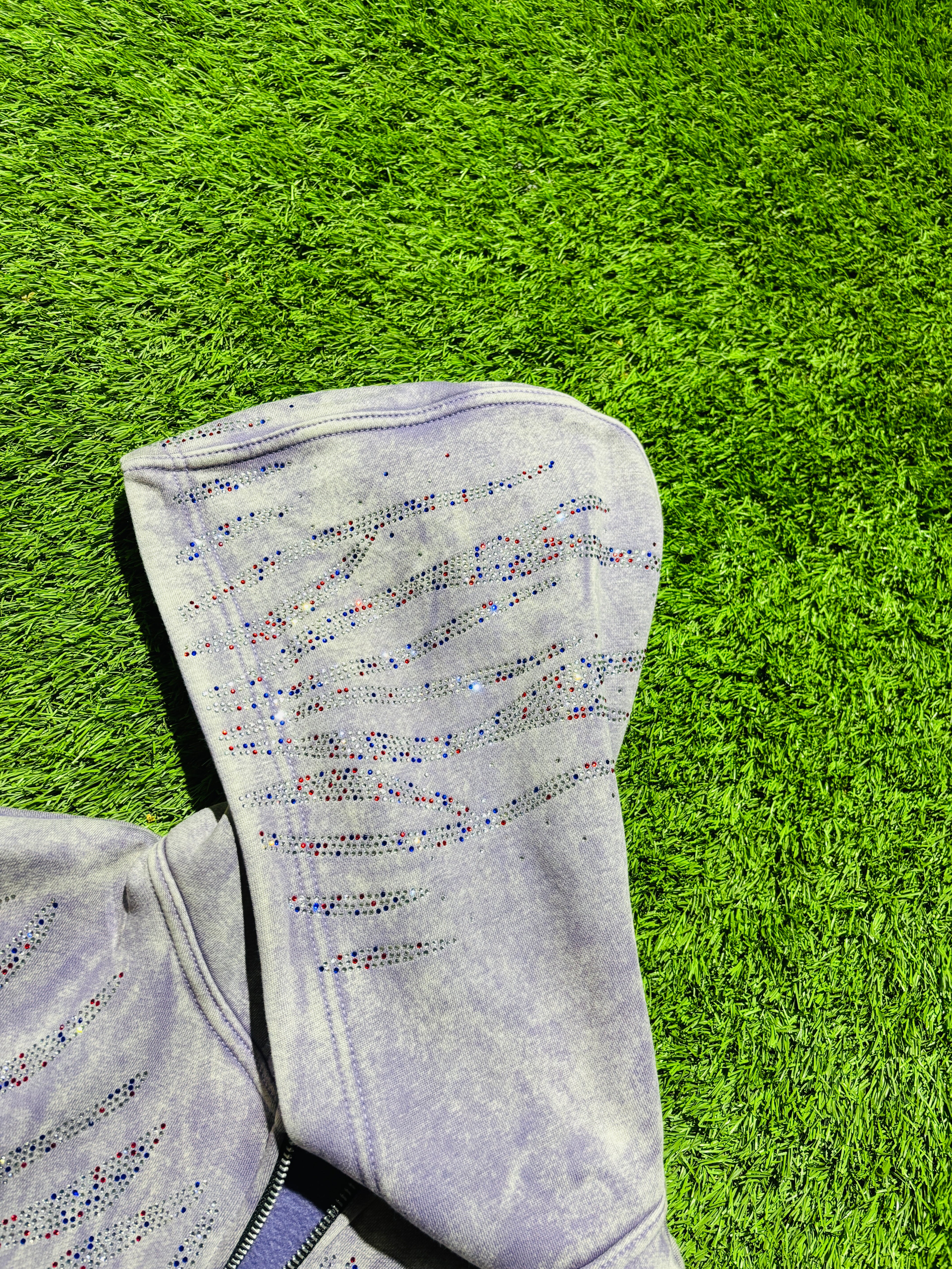 Lavender purple Rhinestone jacket with graphic on the back