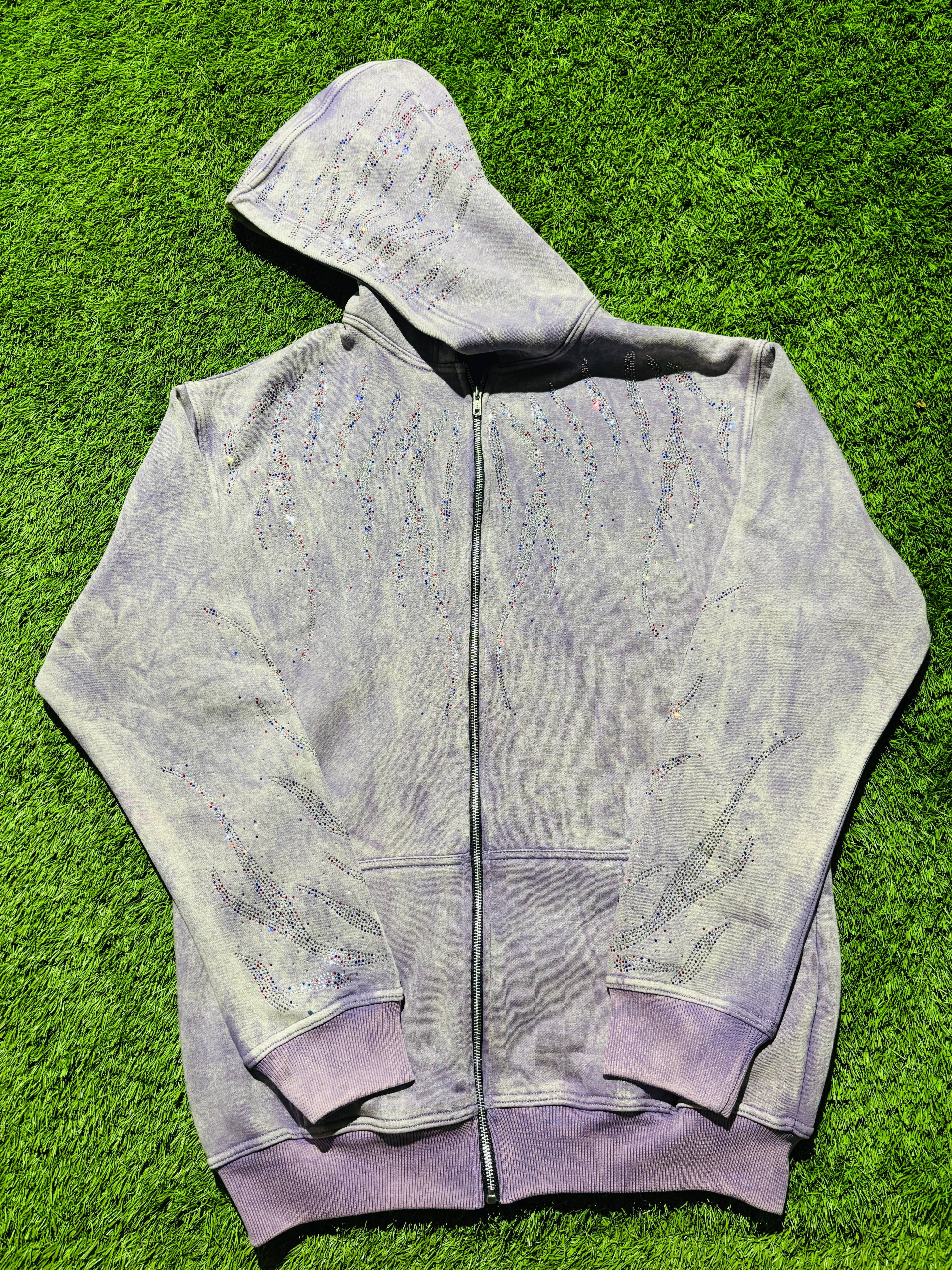 Lavender purple Rhinestone jacket with graphic on the back