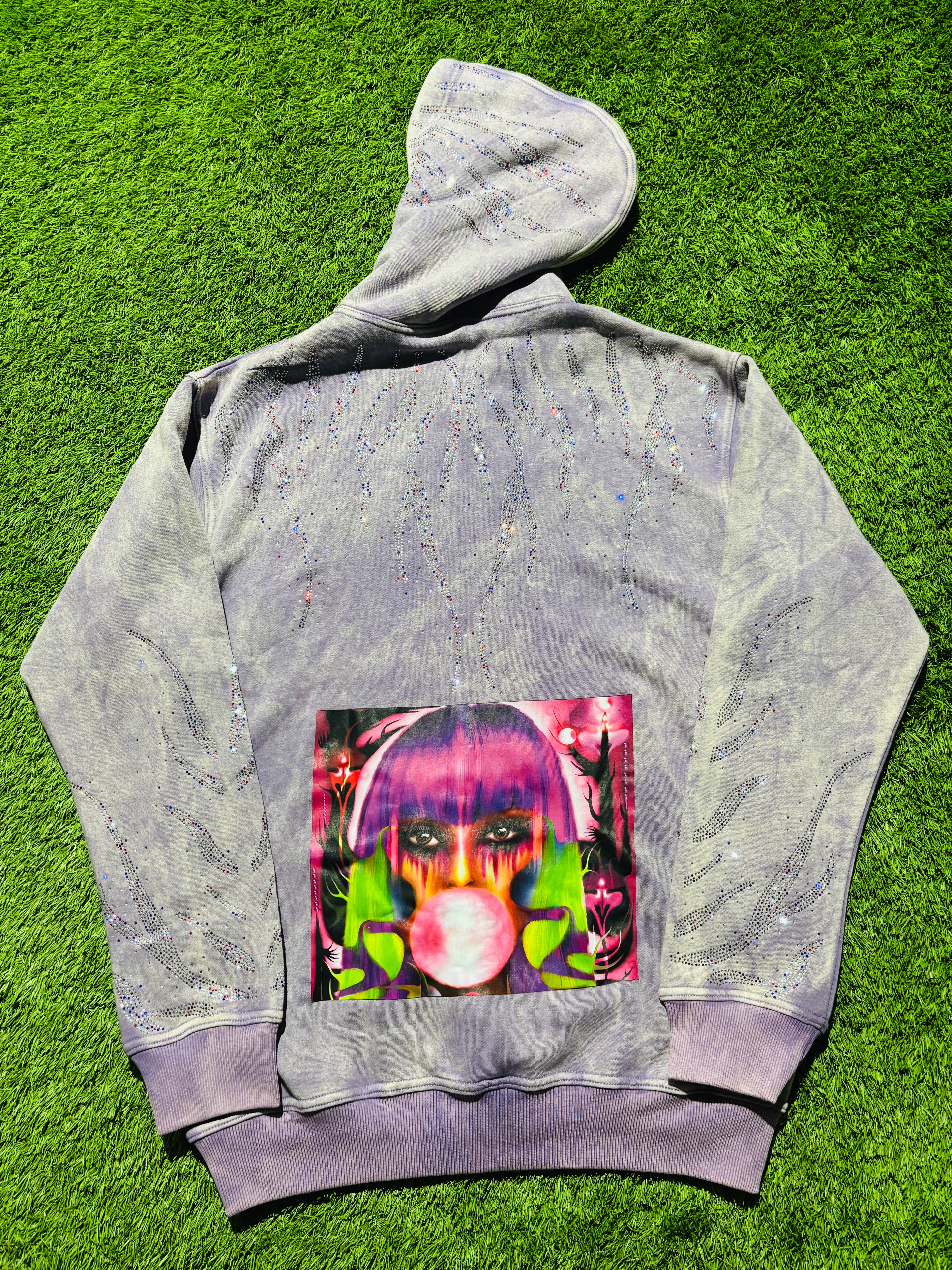 Lavender purple Rhinestone jacket with graphic on the back