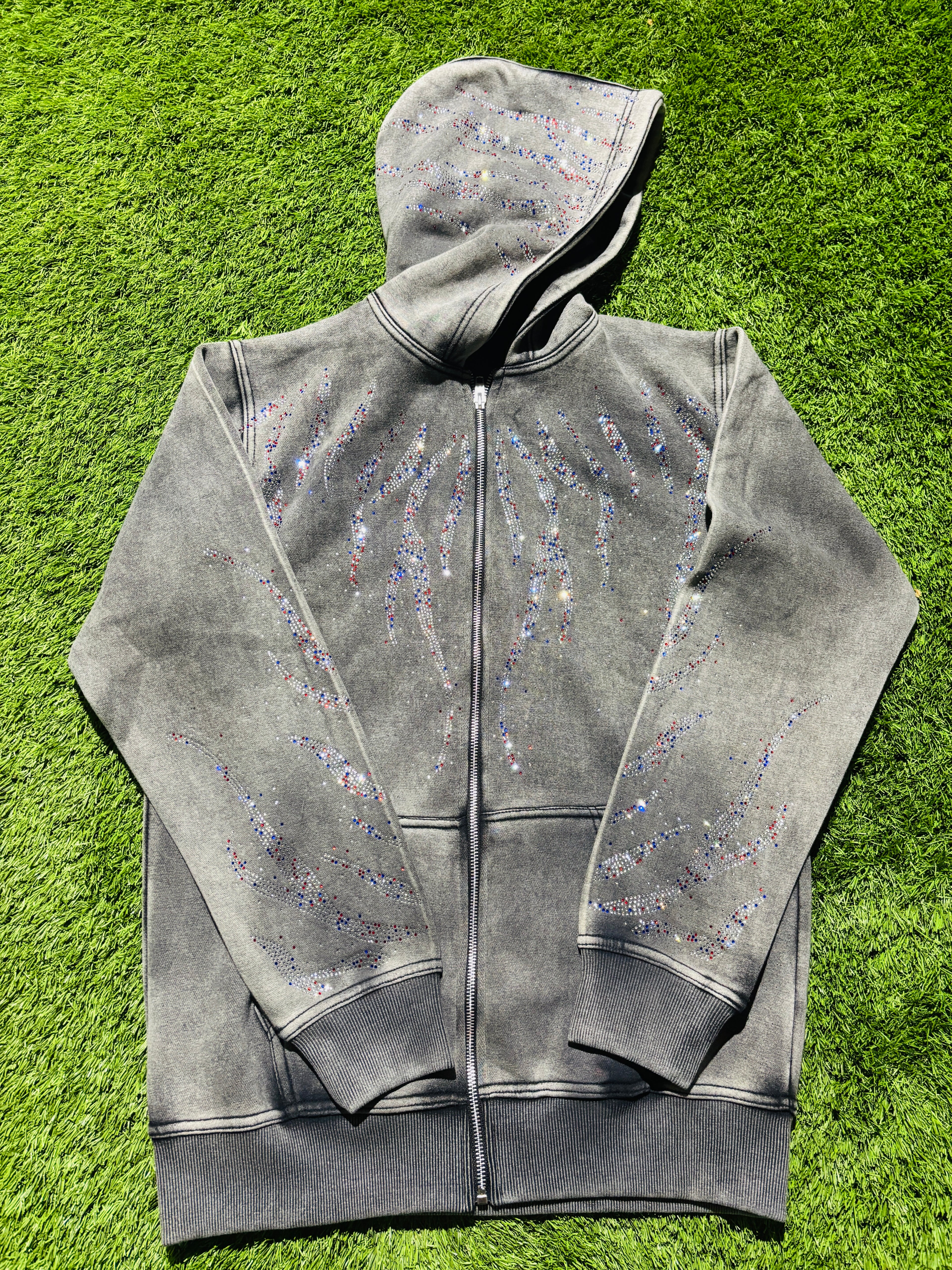 Grey Rhinestone jacket with graphic on the back