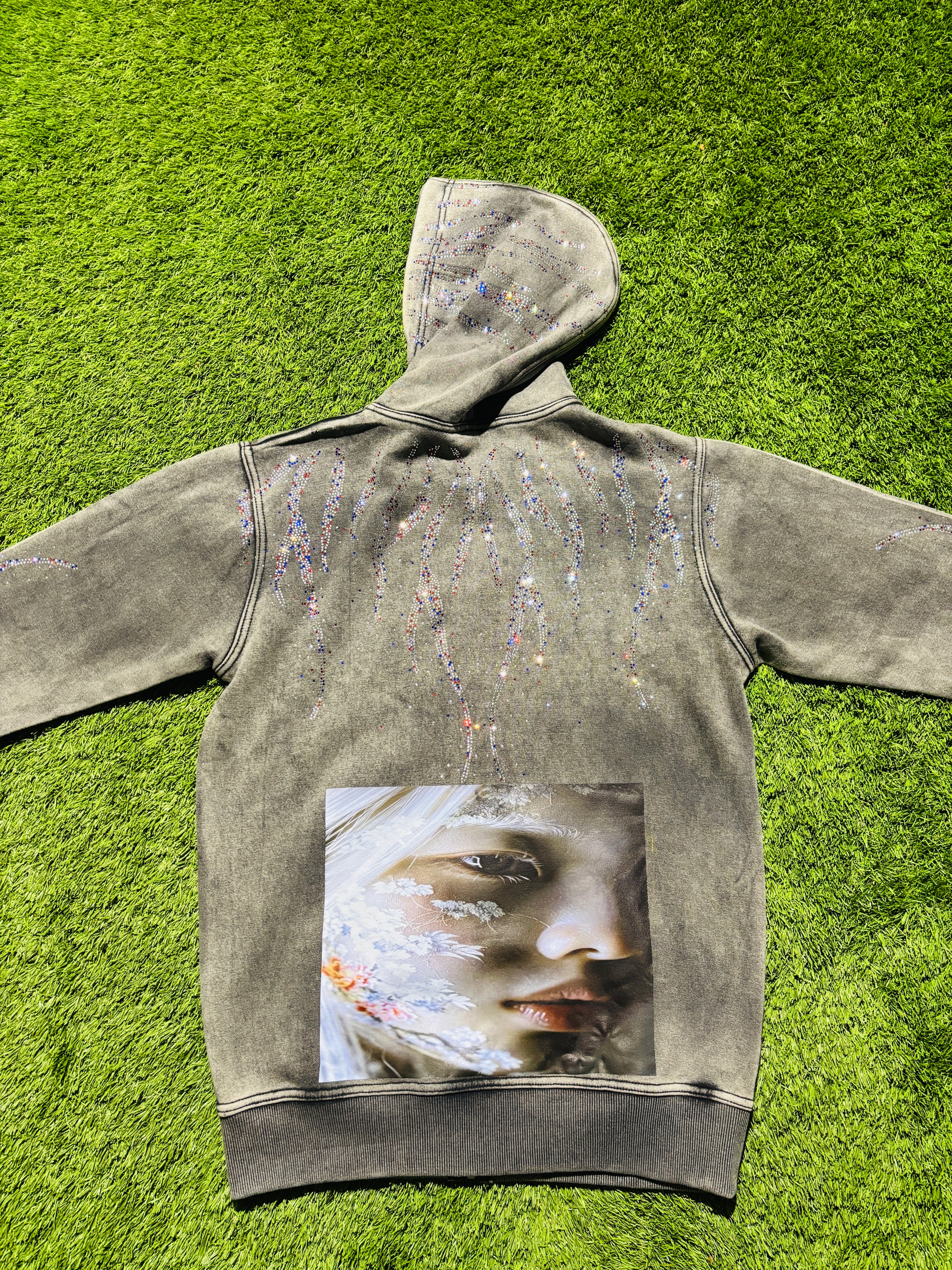 Grey Rhinestone jacket with graphic on the back