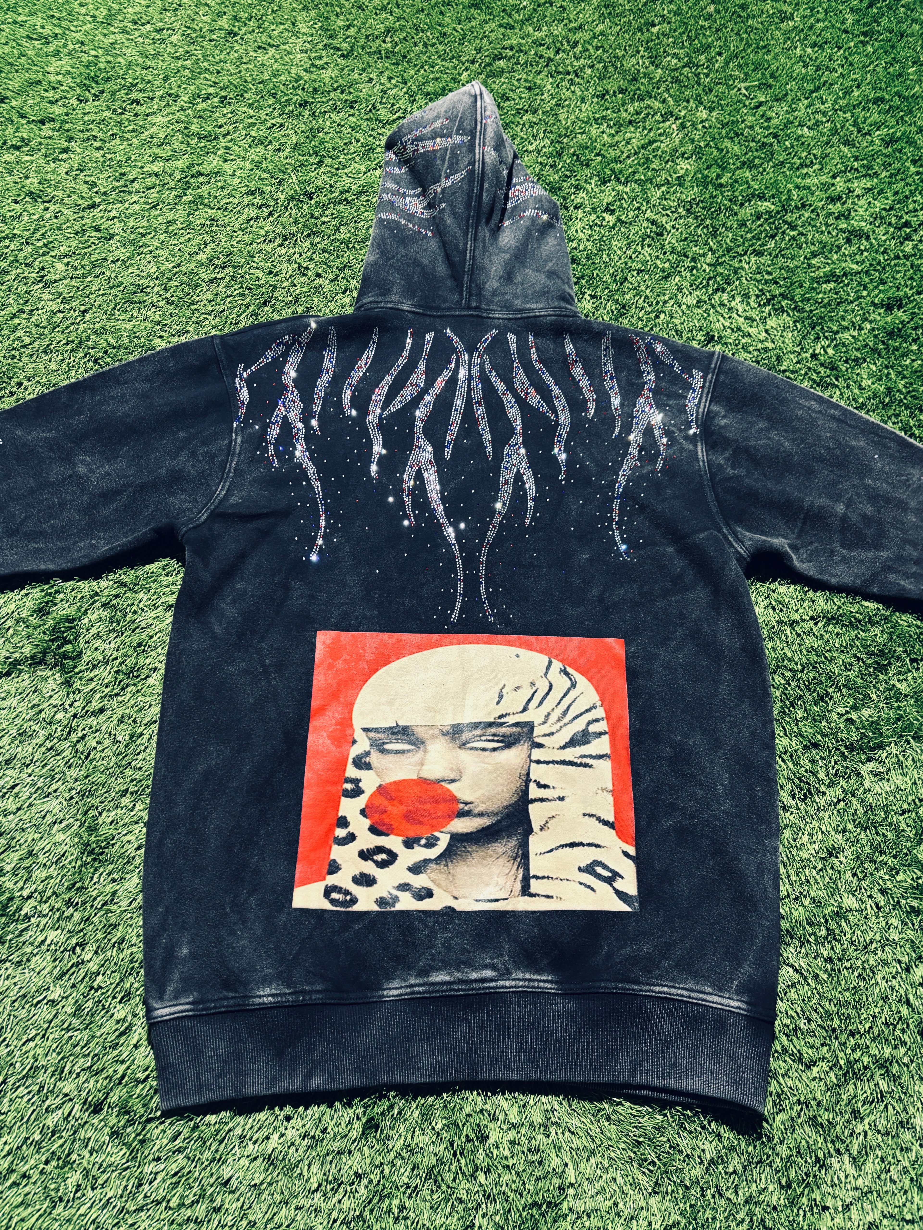 Black Rhinestone jacket with graphic on the back