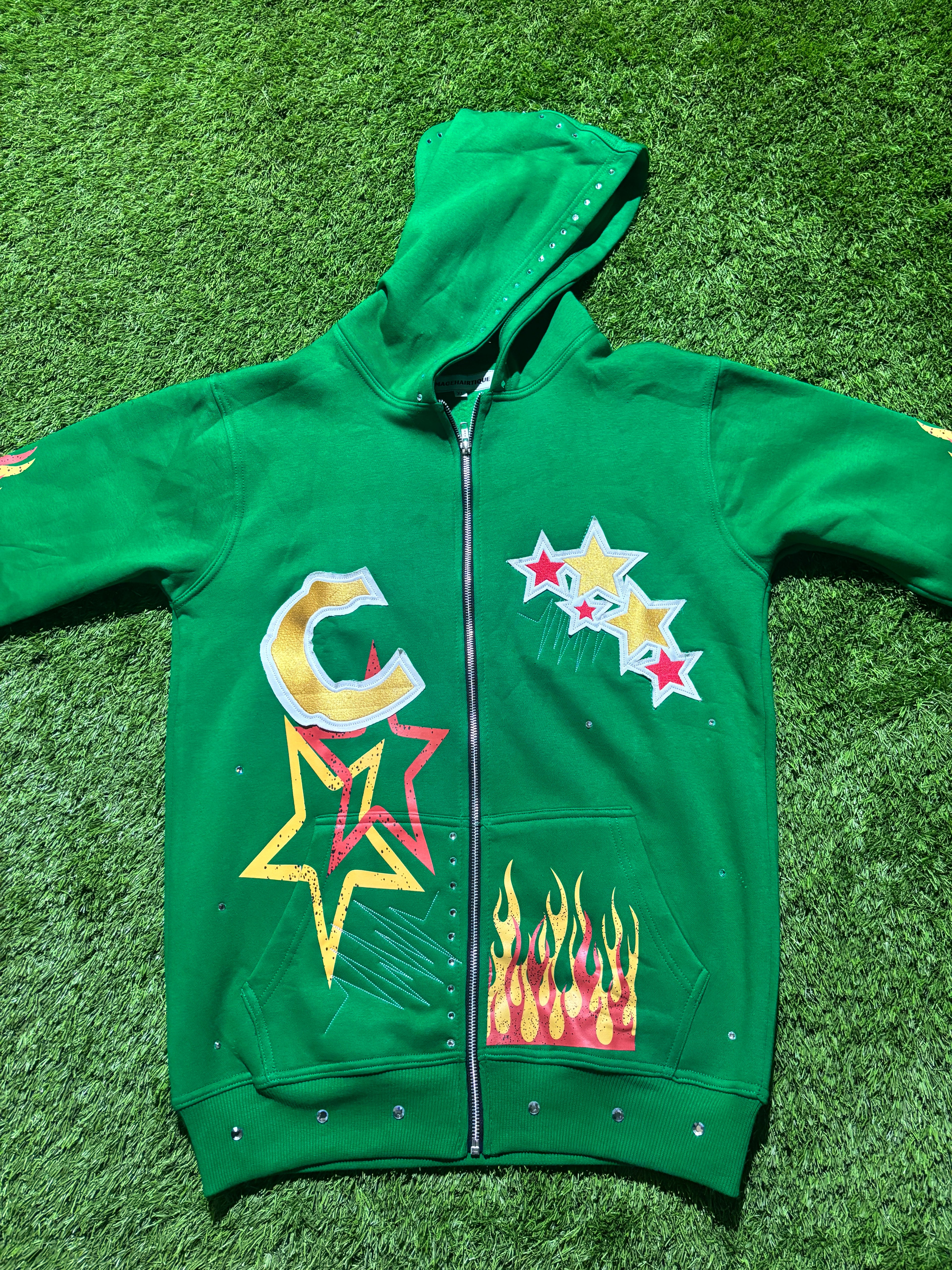 Base Green, with  Red & Yellow star designed jacket